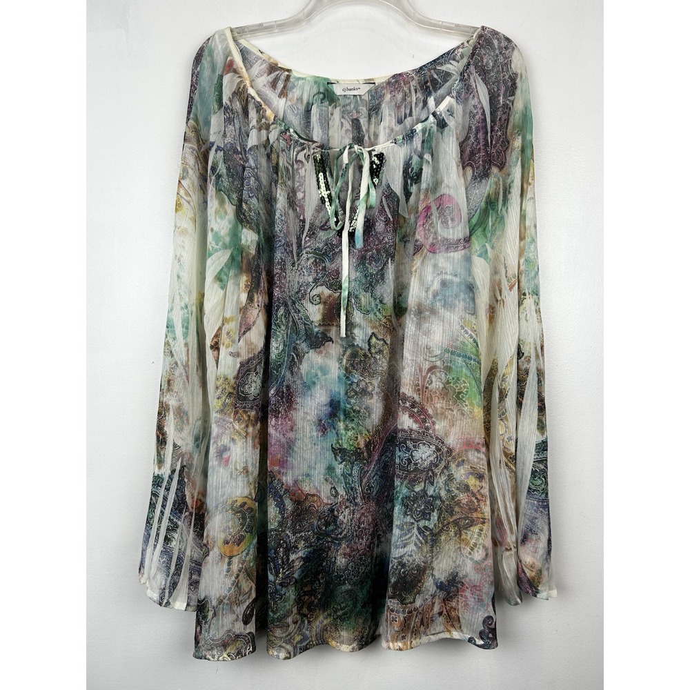 CJ Banks Top Womens 2X Floral Long Sleeve Shirt Boho Hippie Peasant Festival